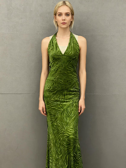 ZARA Green Textured Long Dress Size S