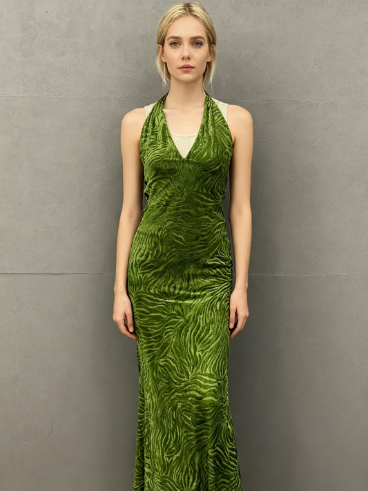 ZARA Green Textured Long Dress Size S