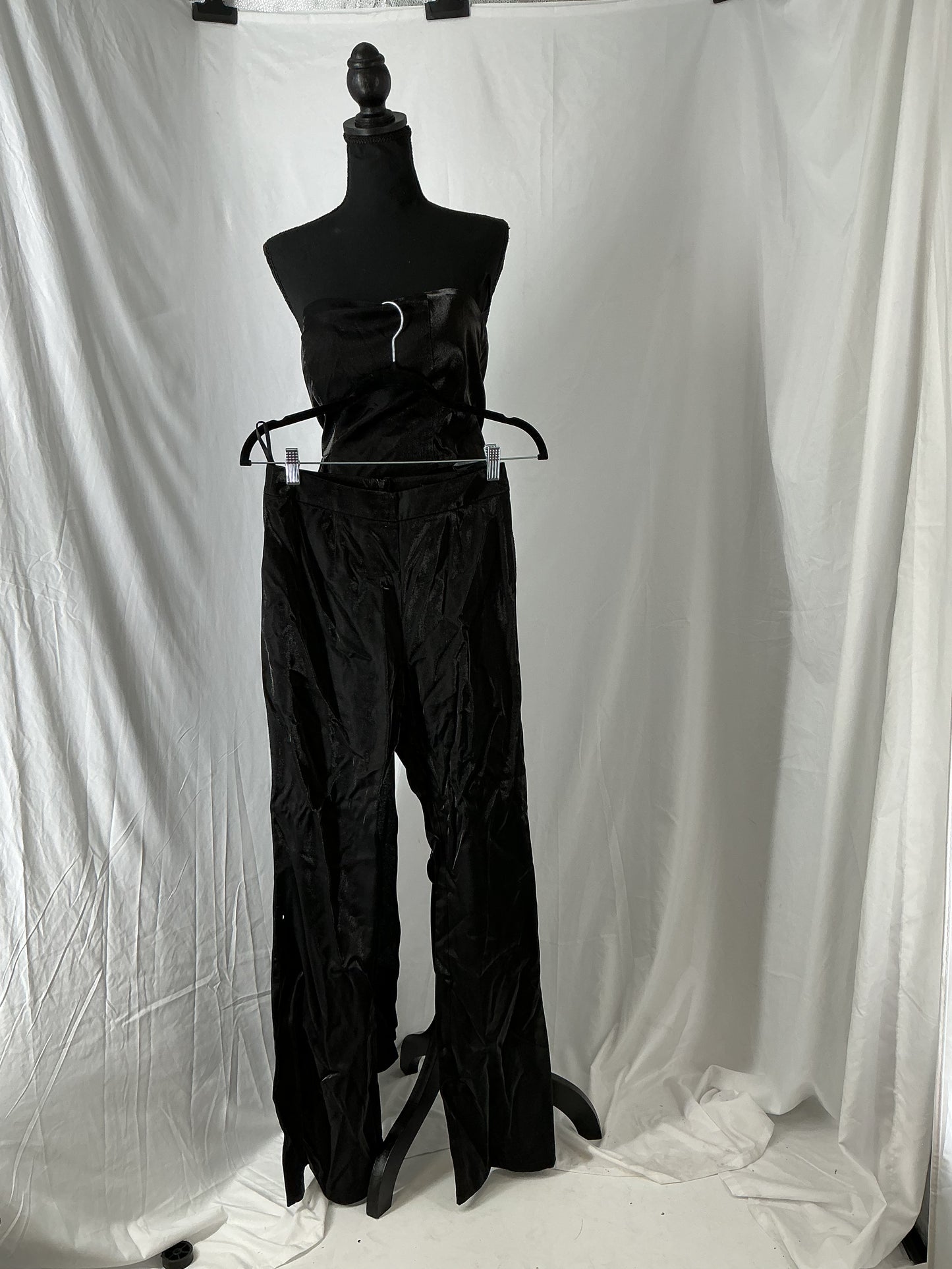 Black Strapless Top With One Side Drape And Pants Size M