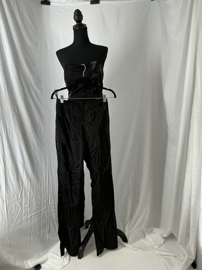 Black Strapless Top With One Side Drape And Pants Size M