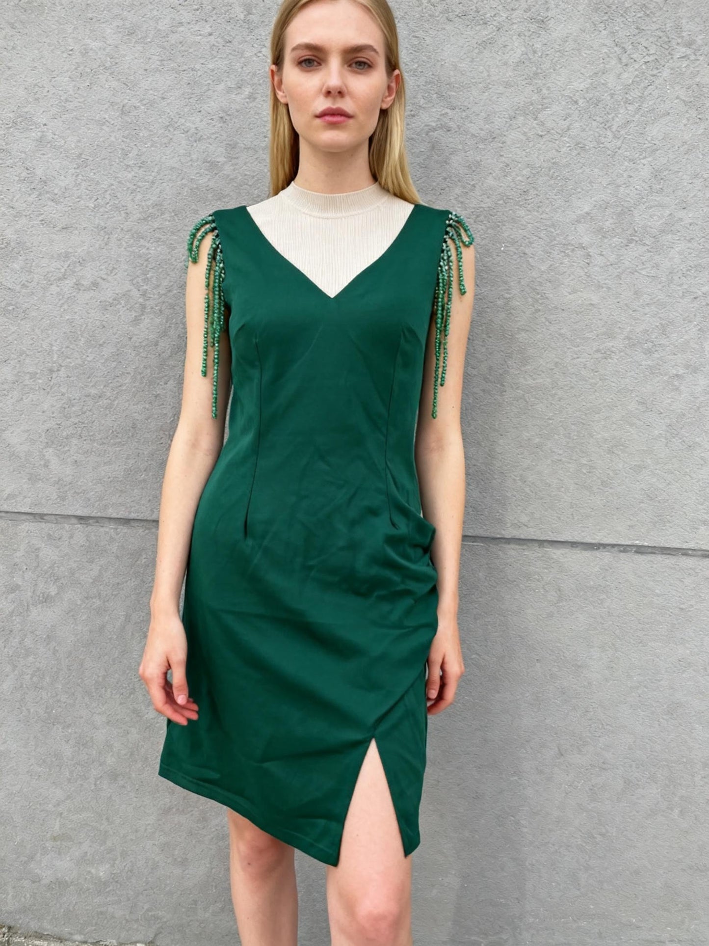 Green Dress With Bead Embellishment Size L
