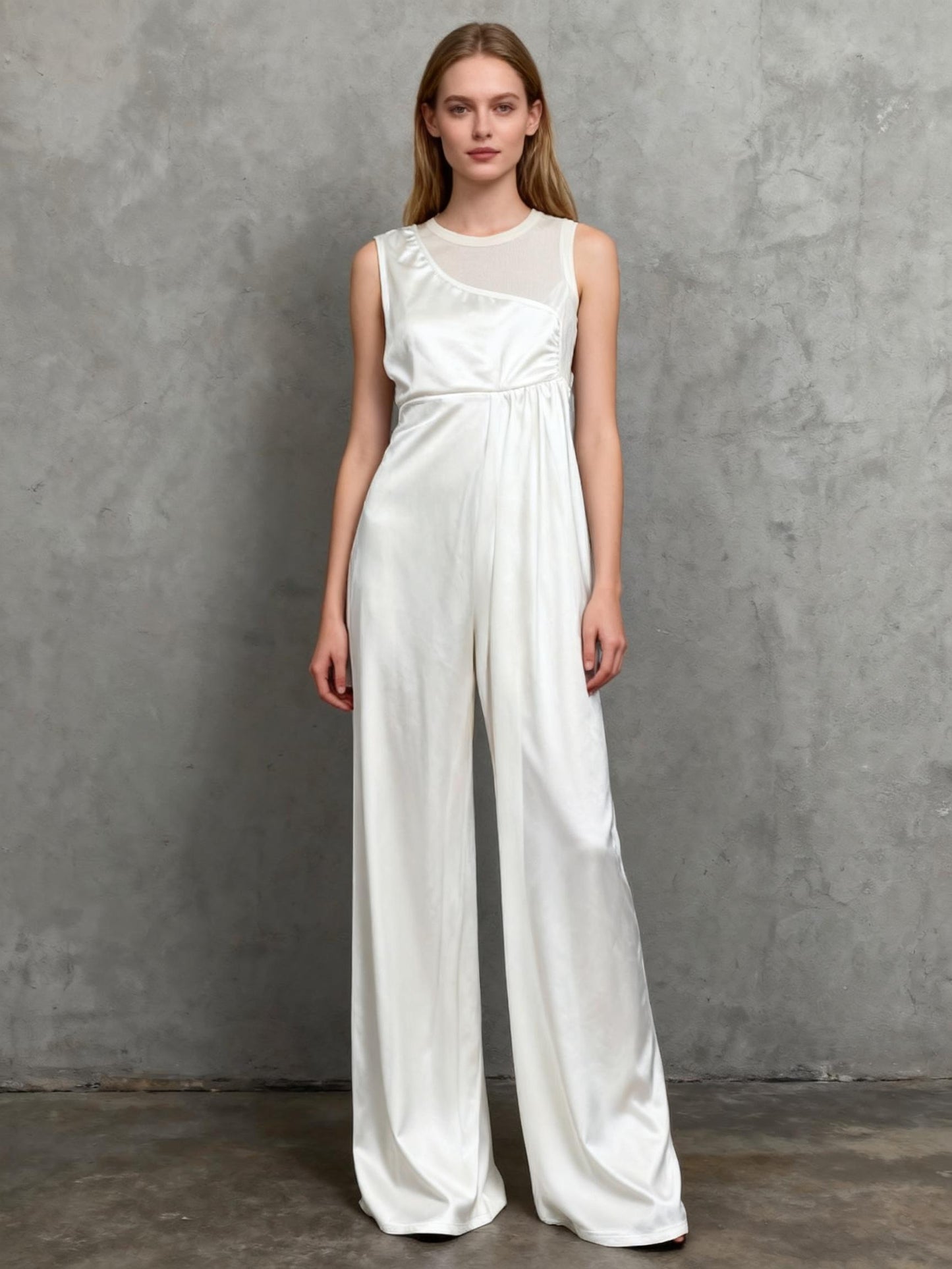 White Satin Pants With One-shoulder Top Size S