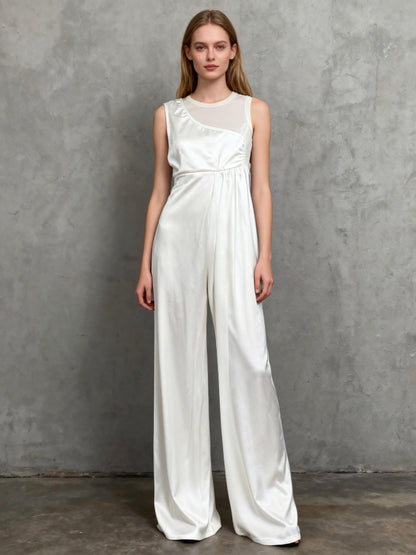 White Satin Pants With One-shoulder Top Size S