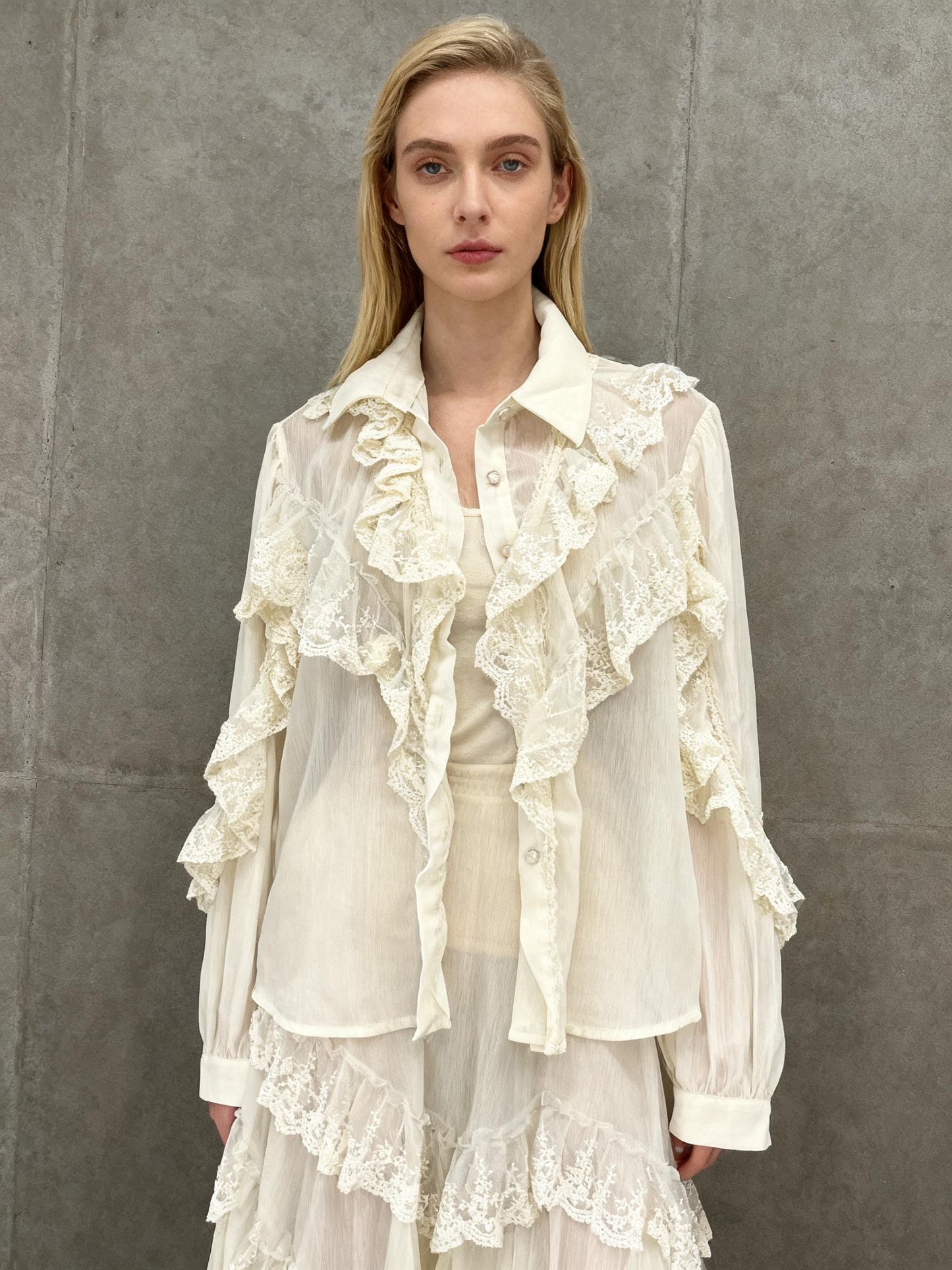 White Lace Blouse Size L