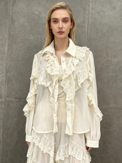 White Lace Blouse Size L