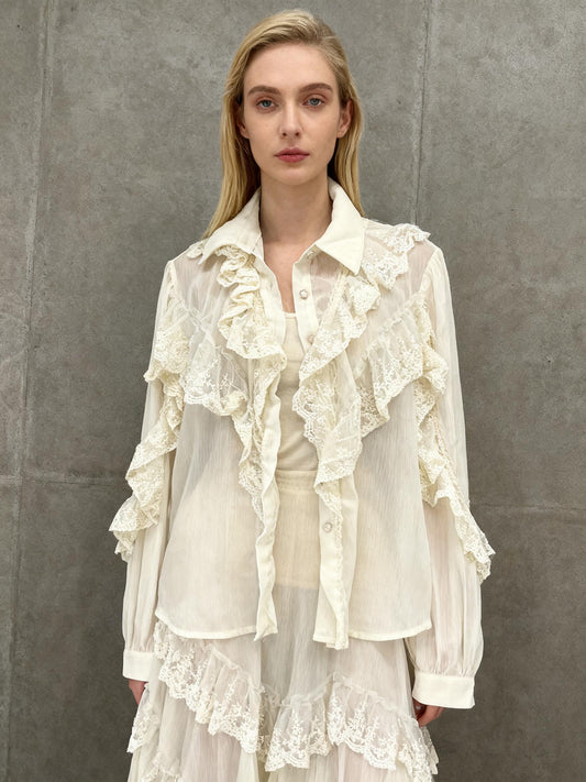 White Lace Blouse Size L