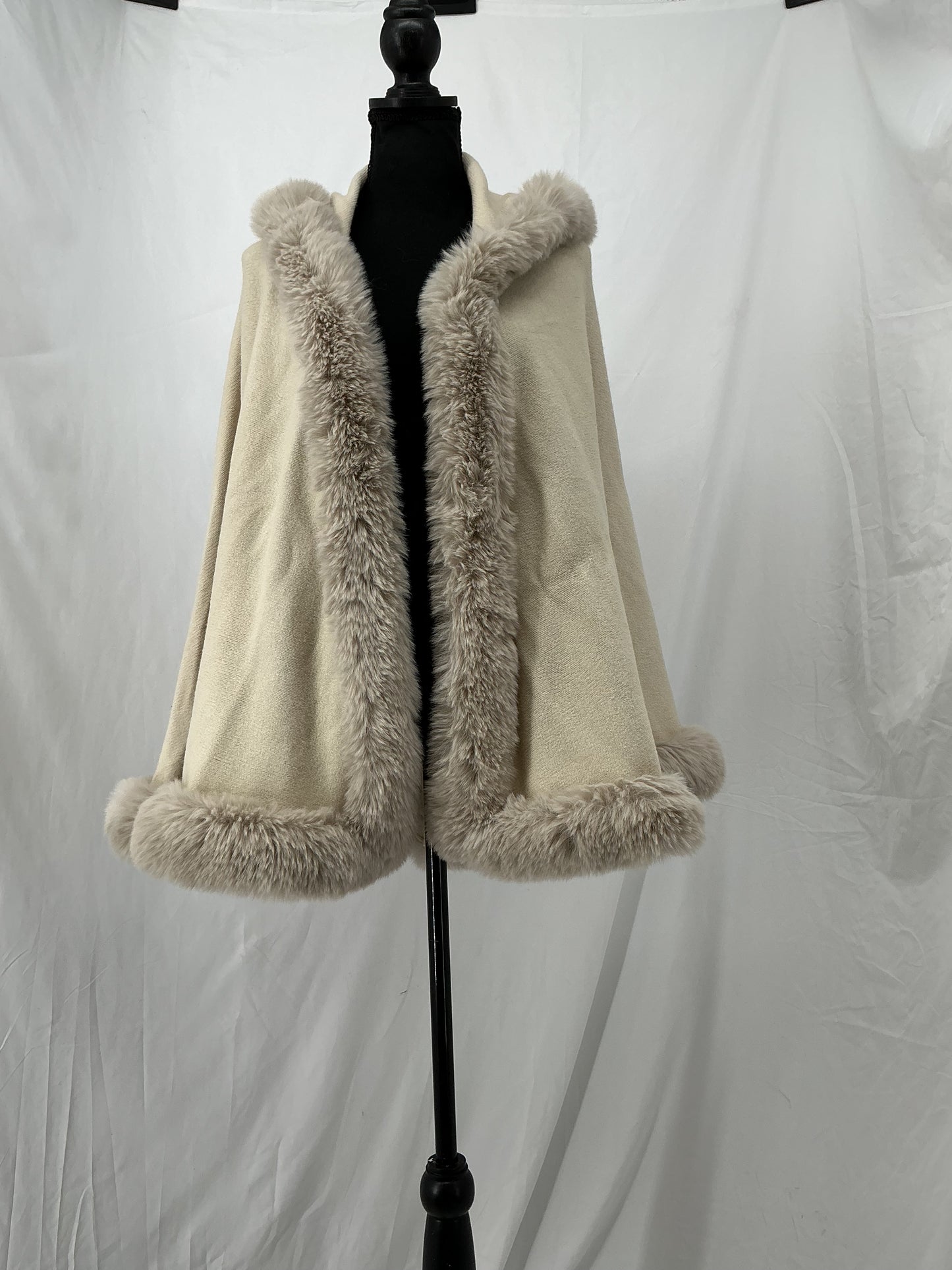 Beige Cape With Fur Trim