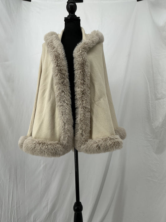 Beige Cape With Fur Trim