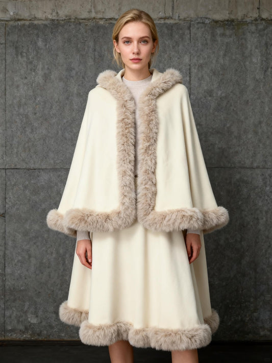 Beige Cape With Fur Trim