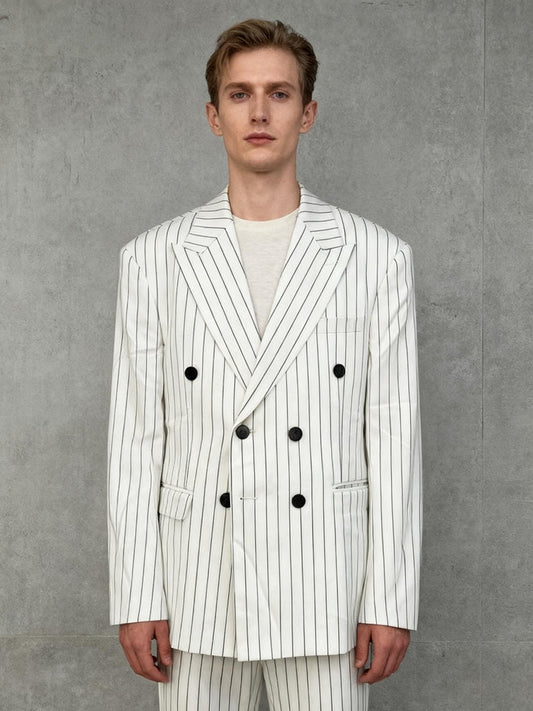 White Pinstripe Blazer And Pants Size 40 Large