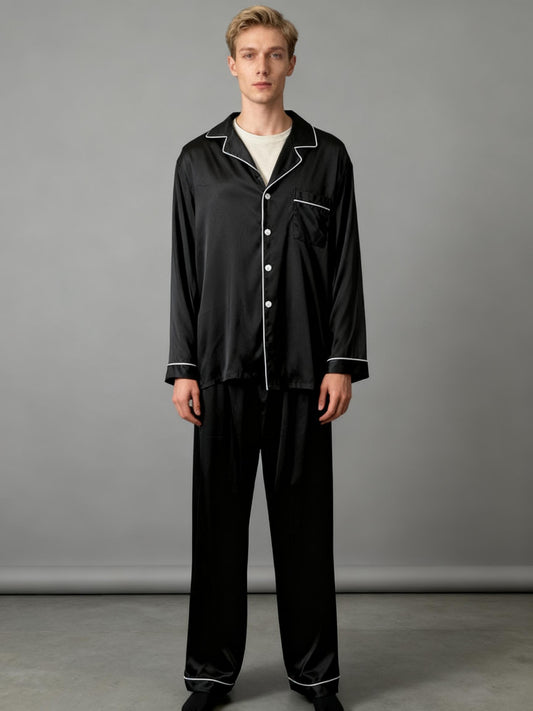 Black Satin Pajama Set Size L
