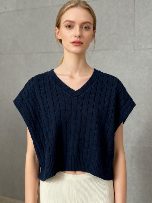 Navy Blue Cable Knit Sweater Vest Size No