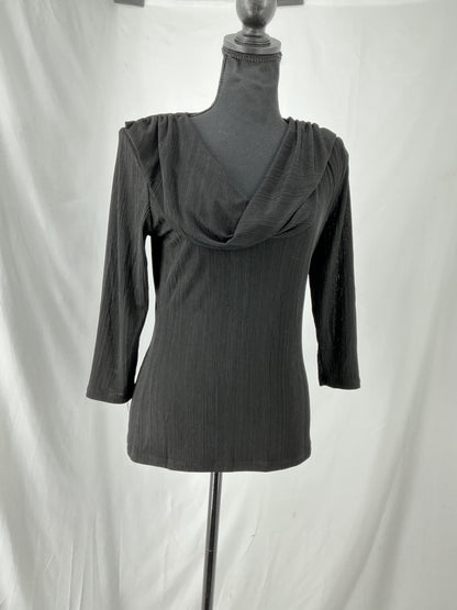 Black Ribbed Texture Cowl Neck Pullover Size M
