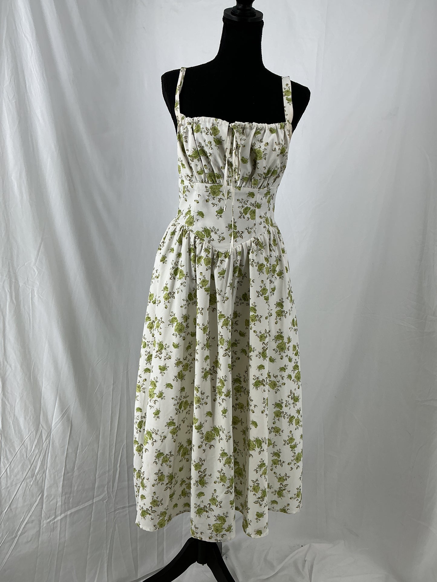 White Green Floral Dress Size S