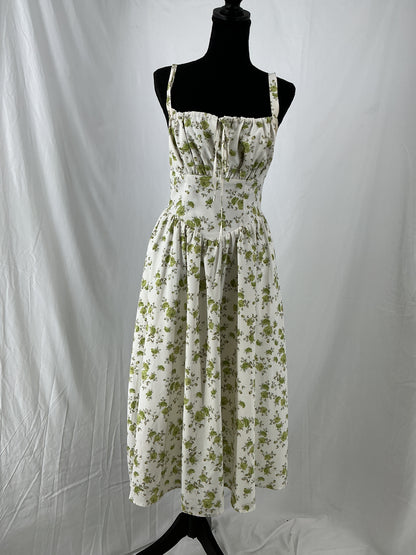 White Green Floral Dress Size S