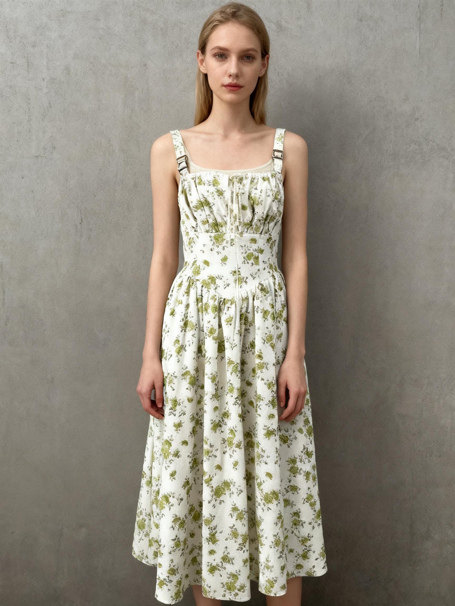 White Green Floral Dress Size S