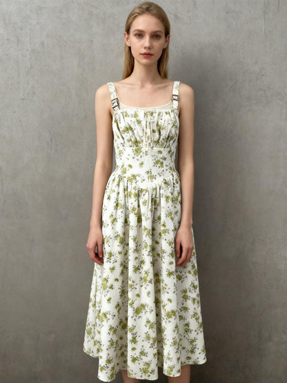 White Green Floral Dress Size S