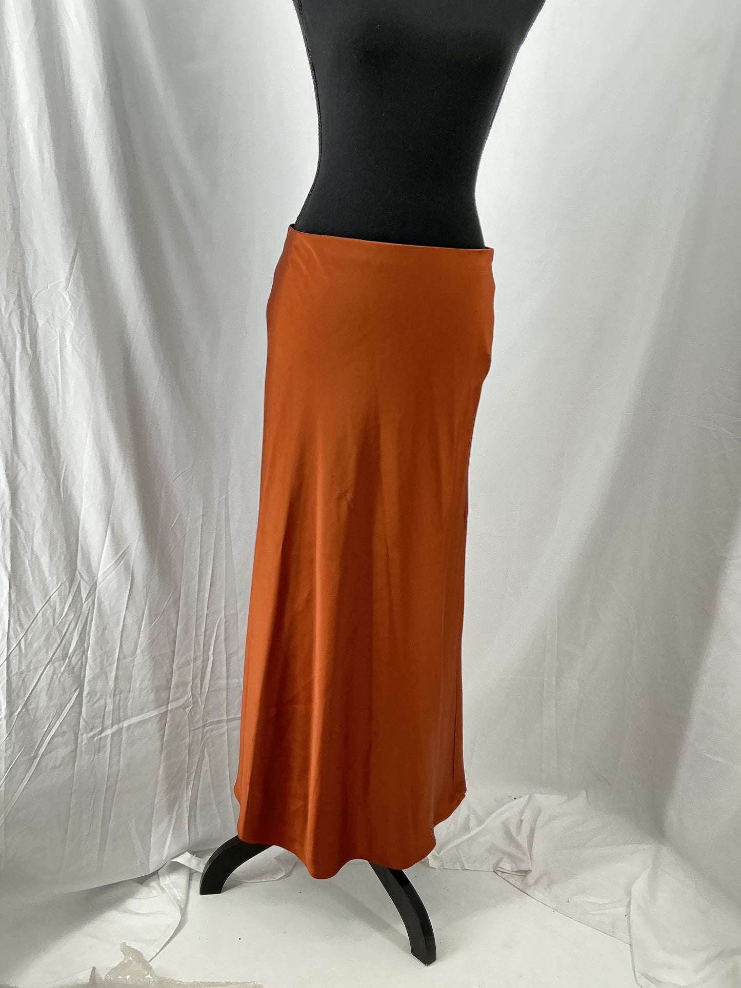 ZARA Terracotta Satin Bias Cut Midi Skirt Size S