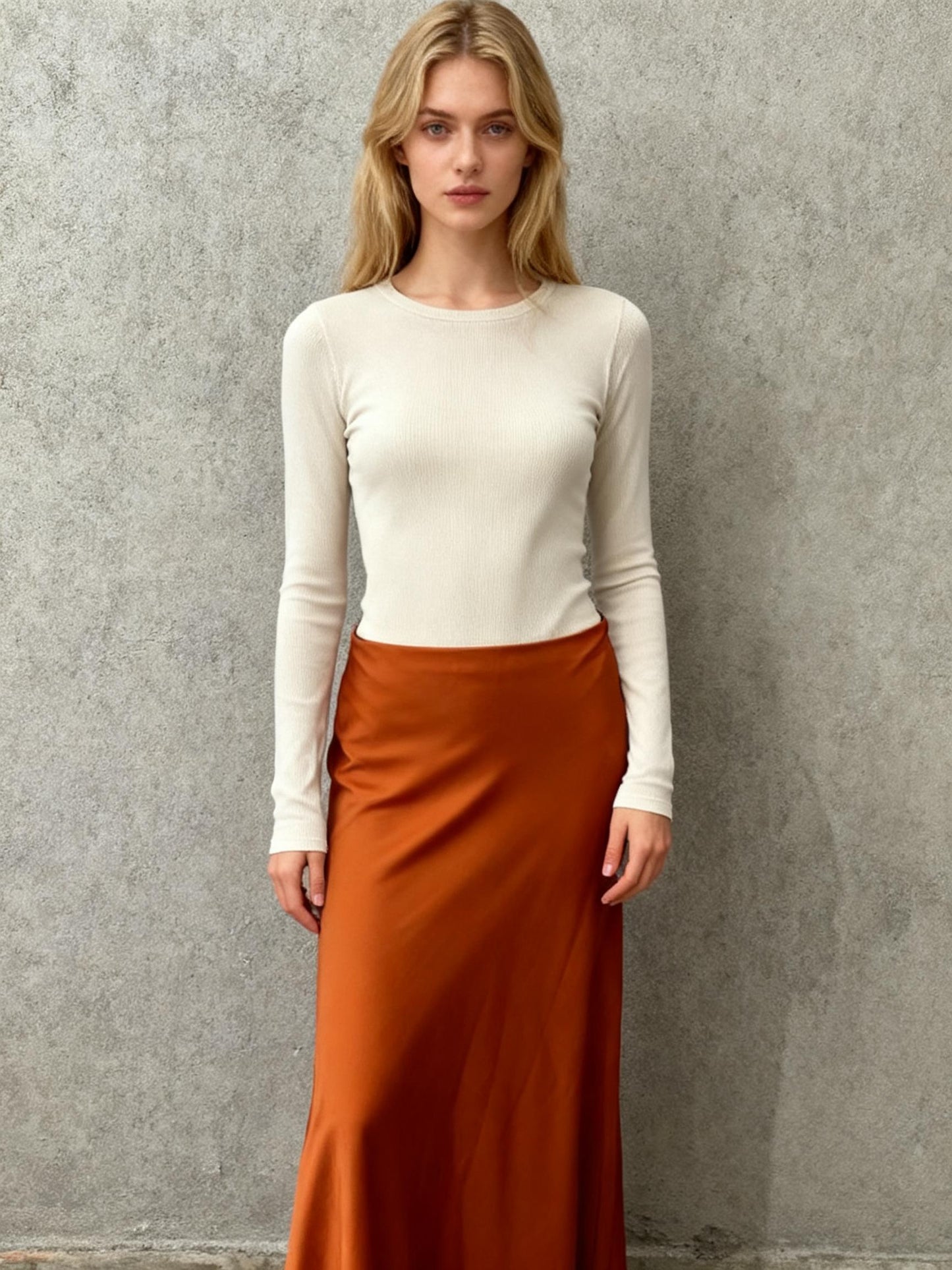 ZARA Terracotta Satin Bias Cut Midi Skirt Size S