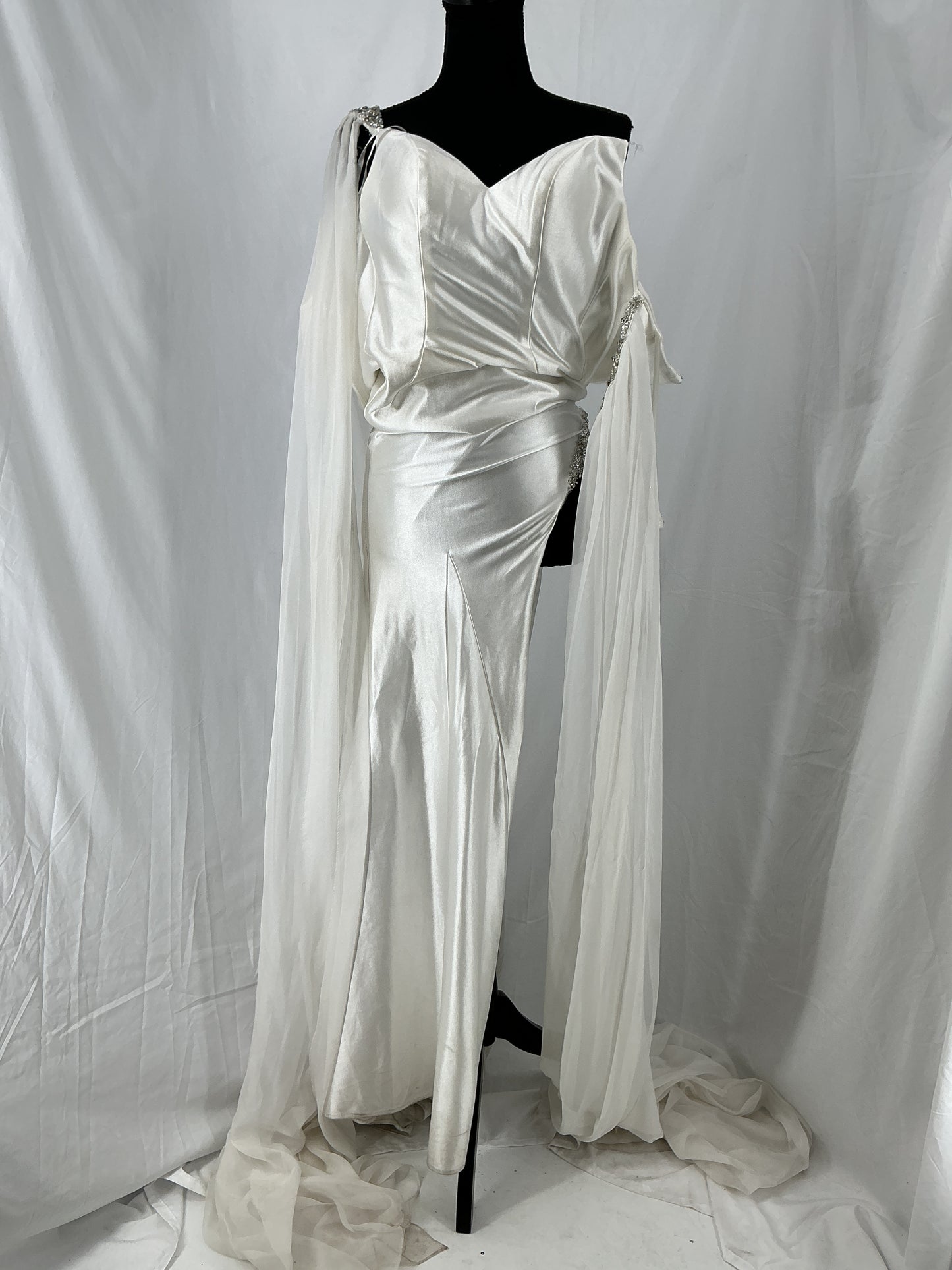 White Draped Off Shoulder Long Dress Size 2