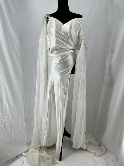White Draped Off Shoulder Long Dress Size 2