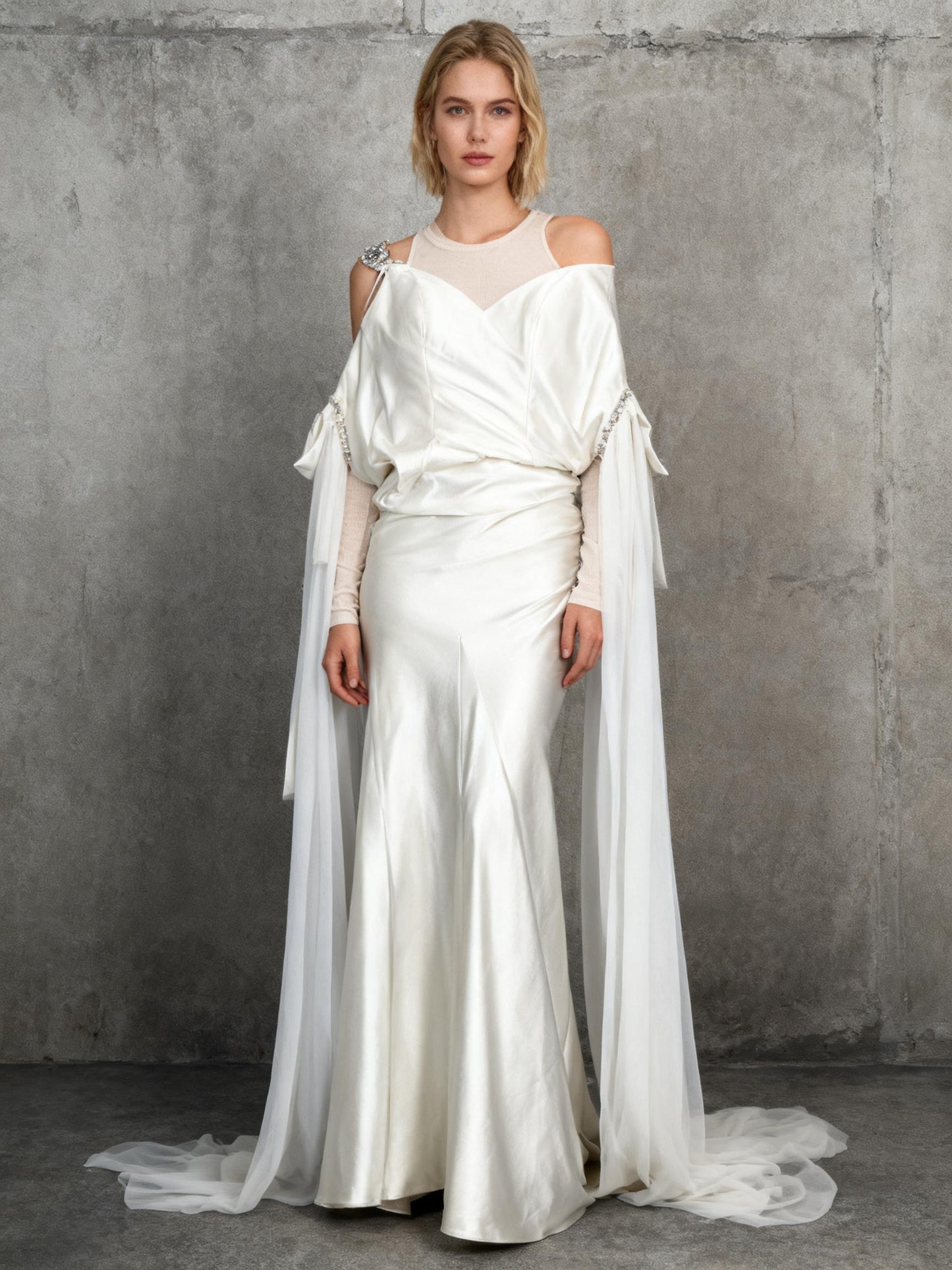 White Draped Off Shoulder Long Dress Size 2