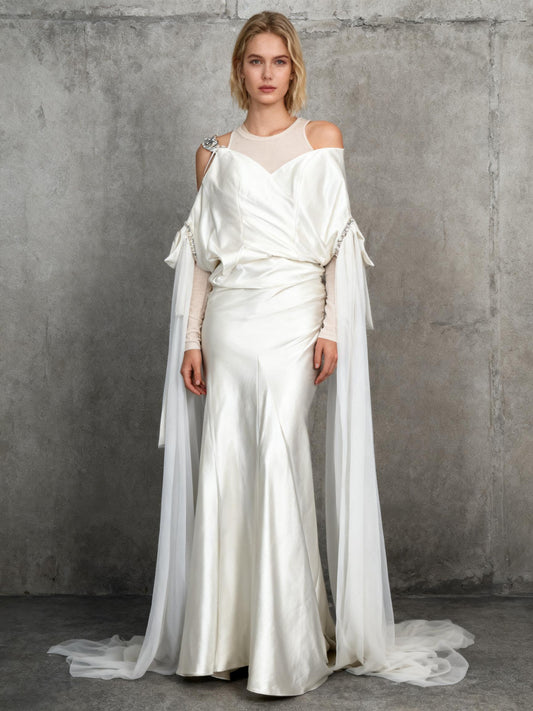 White Draped Off Shoulder Long Dress Size 2