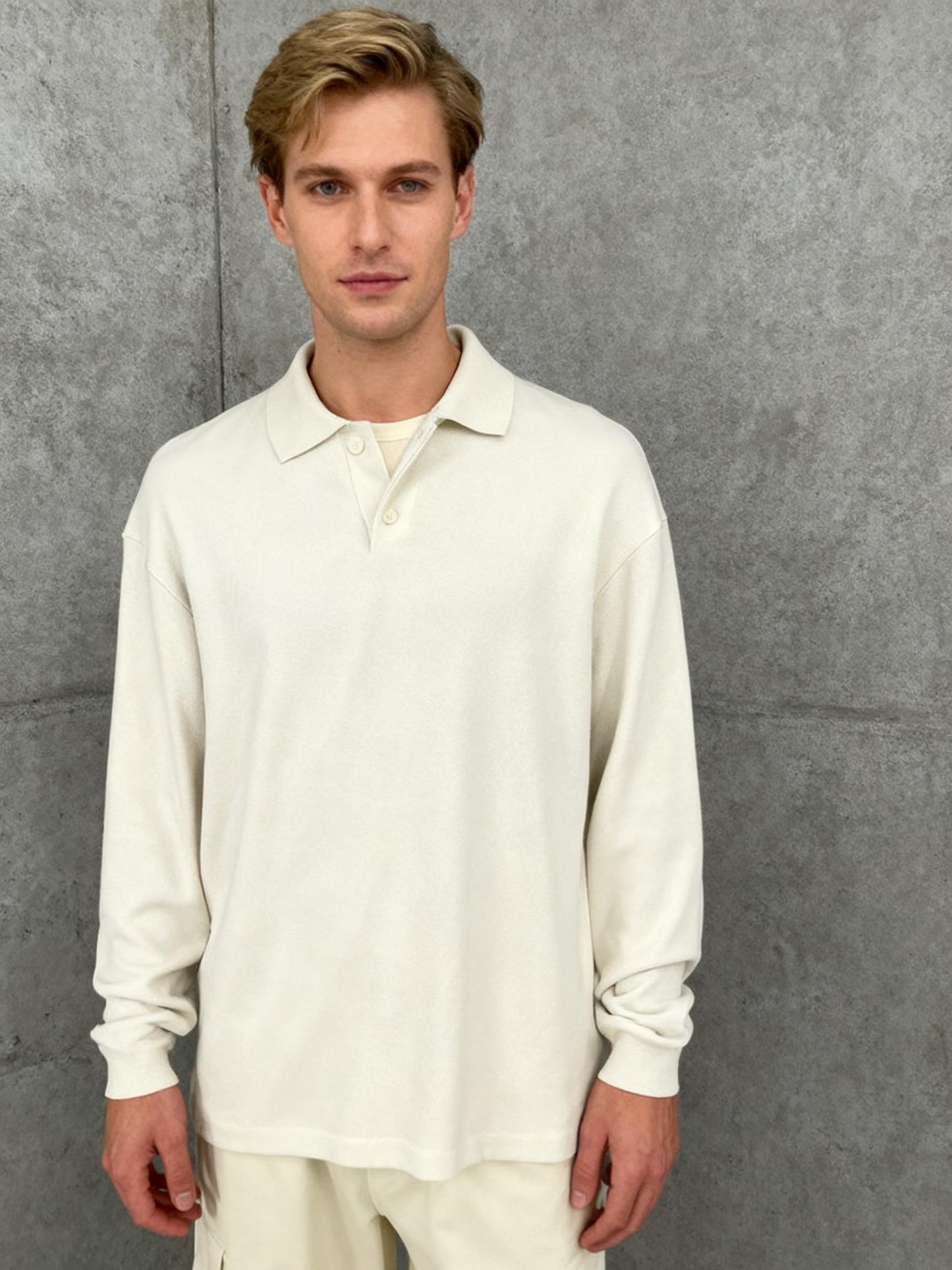 ZARA Beige Long Sleeve Polo Shirt Size L