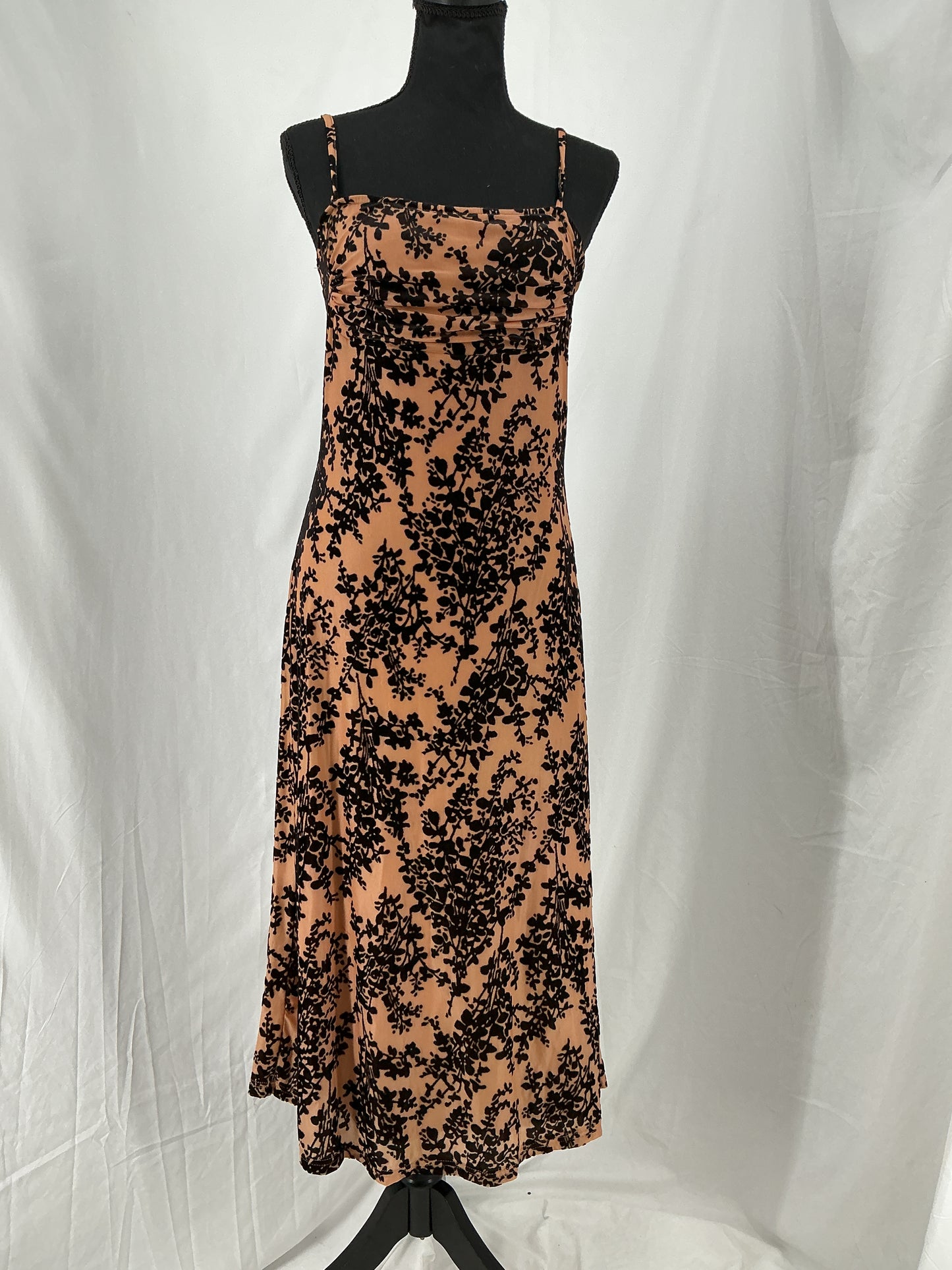 Terracotta Flocked Velvet Floral Midi Slip Dress Size S