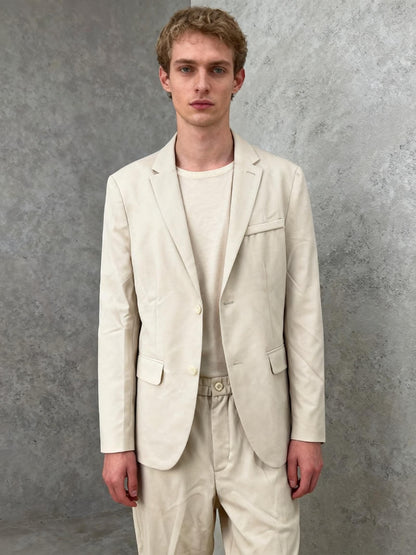 SHEIN Minimalist Beige Suit Set with Relaxed Fit Blazer and Elastic Waist Pants Size L