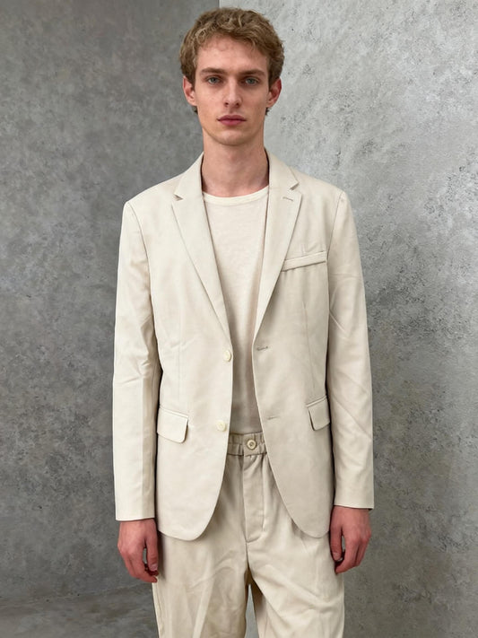 SHEIN Minimalist Beige Suit Set with Relaxed Fit Blazer and Elastic Waist Pants Size L