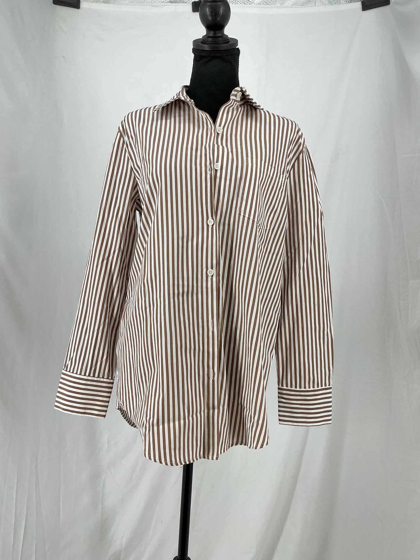 Classic Striped Long Sleeve Button-Down Shirt Size M