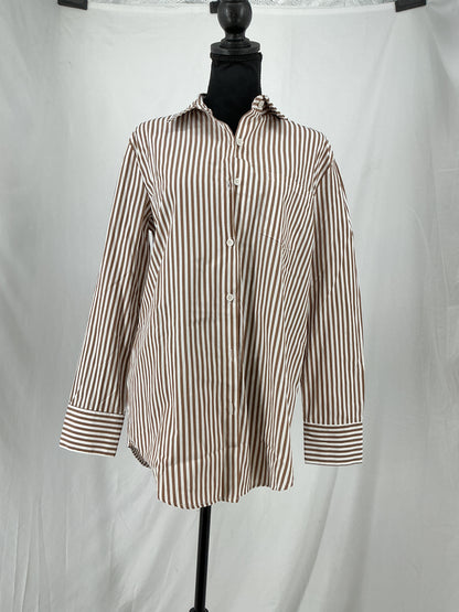 Classic Striped Long Sleeve Button-Down Shirt Size M