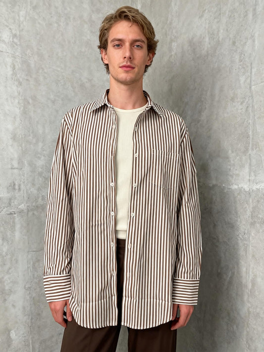 Classic Striped Long Sleeve Button-Down Shirt Size M