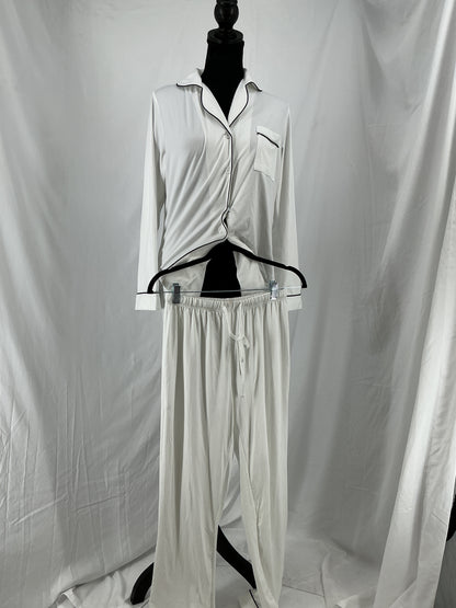 EKOUAER White Classic Two-Piece Pajama Set with Black Piping Size S