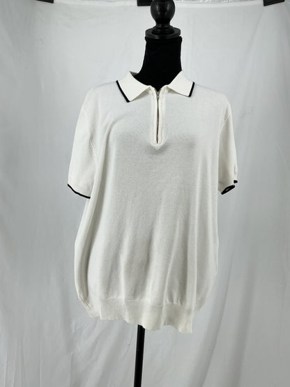 COOFANDY White Quarter Zip Sweater Polo with Contrast Black Trim Size M