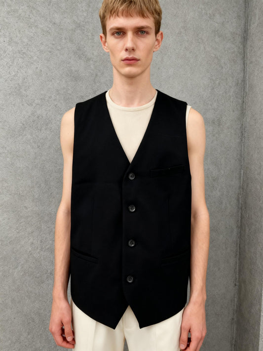 Black Single Breasted Suit Vest with Welt Pockets Size M