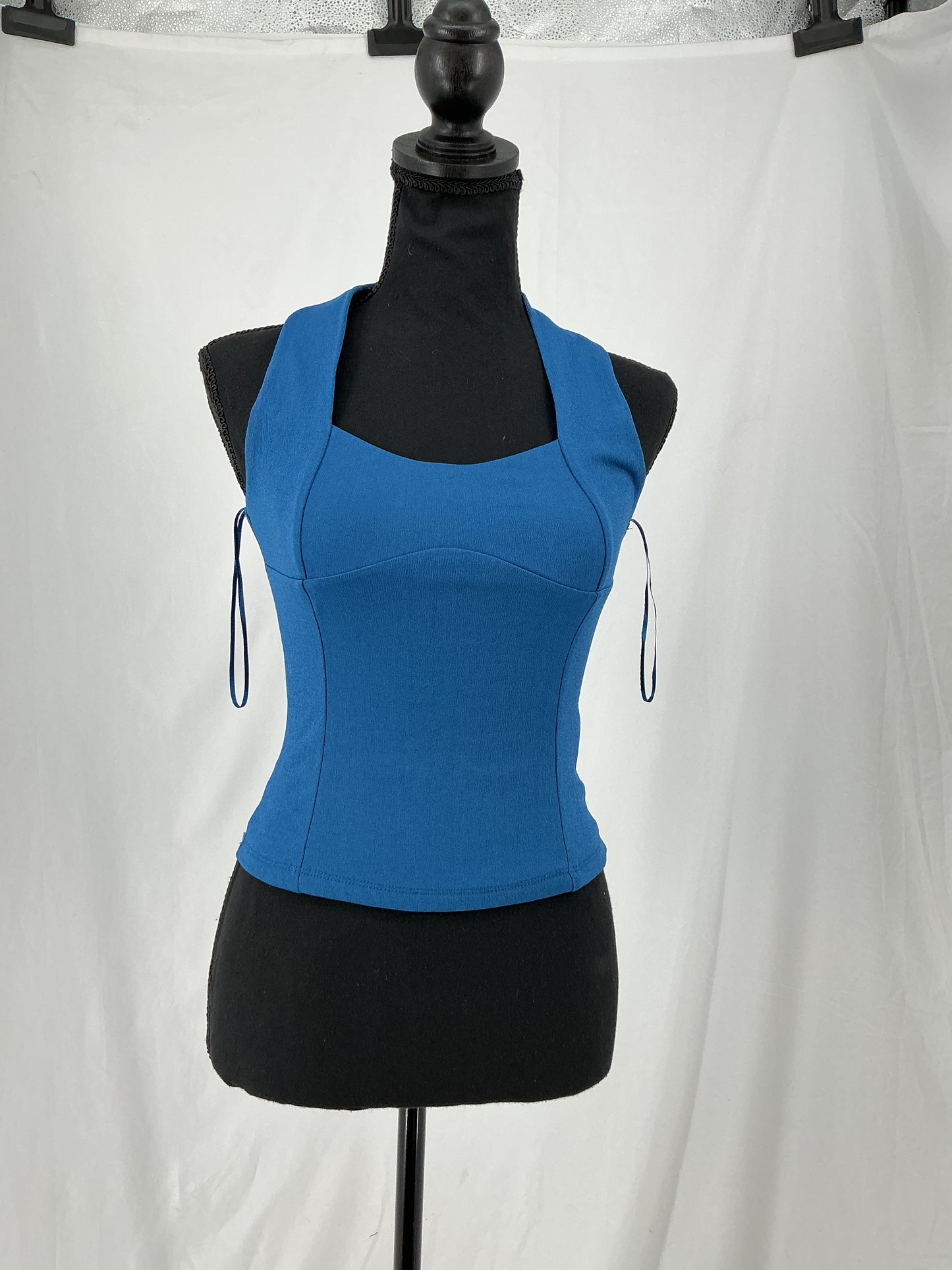 ZARA Teal Blue Fitted Halter Bustier Crop Top Size S