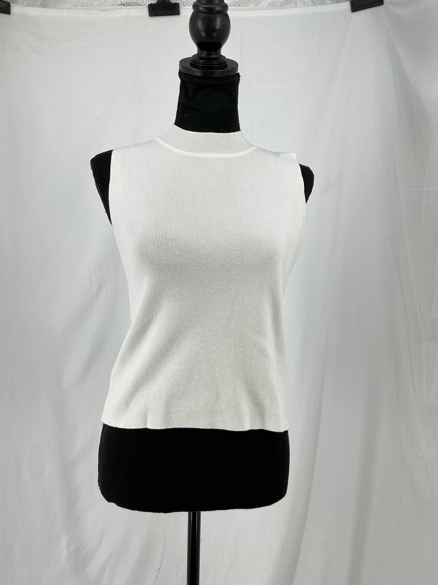 Ivory Fine Rib Knit Sleeveless Mock Neck Shell Top Size S