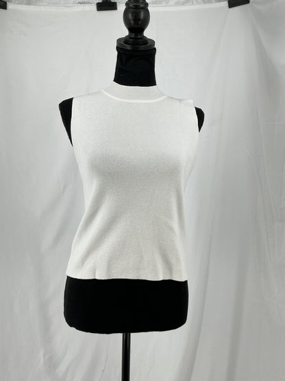 Ivory Fine Rib Knit Sleeveless Mock Neck Shell Top Size S