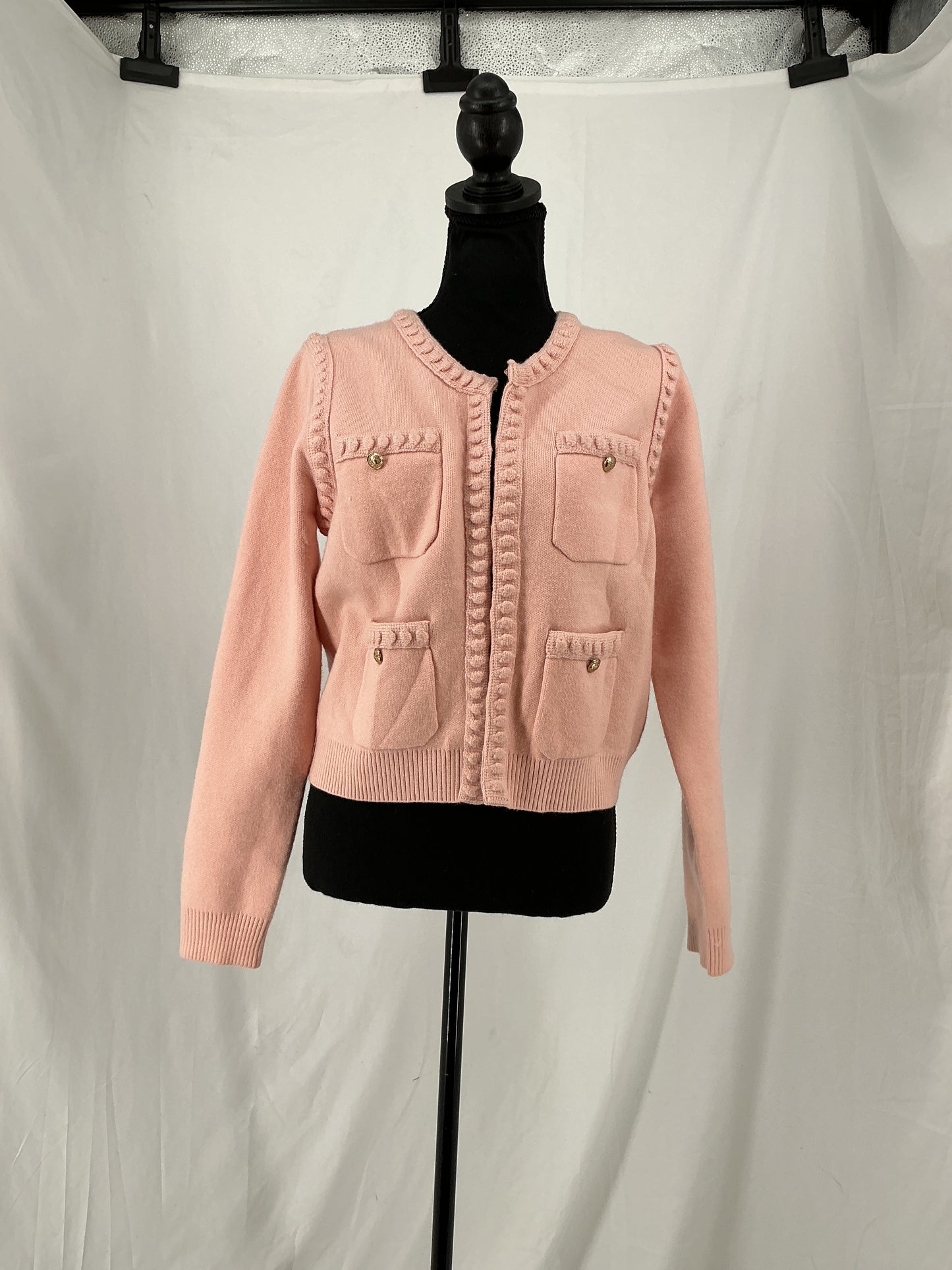 Light Pink Chanel Style Cropped Cardigan with Braided Trim Size M