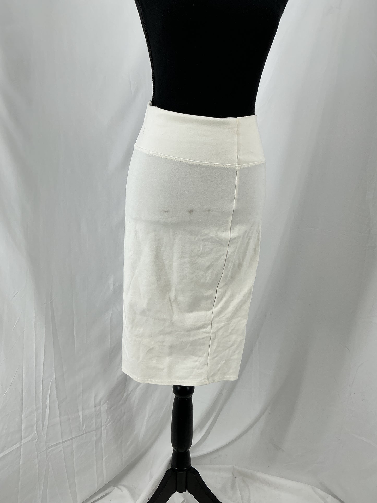 Ivory Structured Stretch Pencil Skirt with Wide Contour Waistband Size S