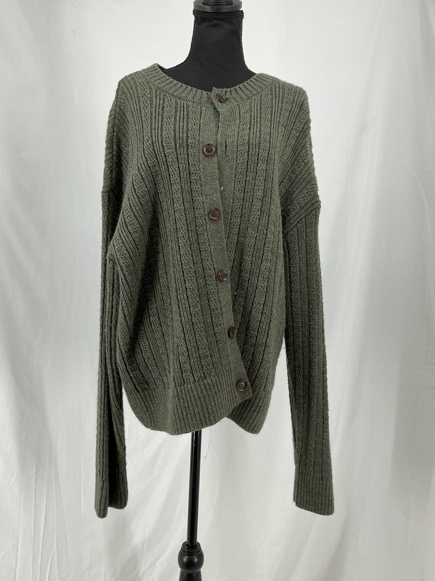 ZARA Olive Green Chunky Knit Cardigan Size L