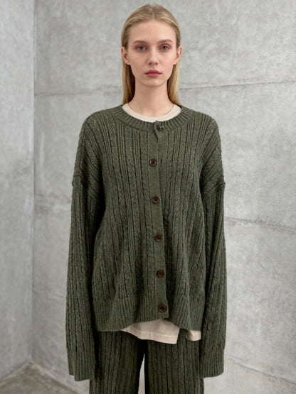 ZARA Olive Green Chunky Knit Cardigan Size L