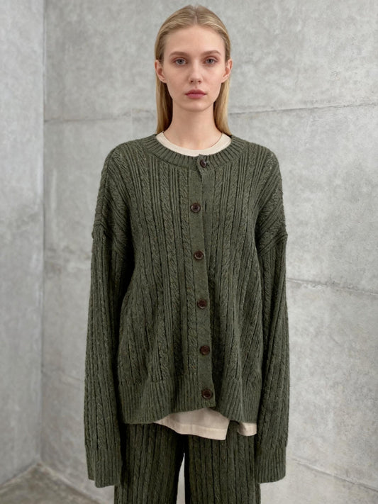 ZARA Olive Green Chunky Knit Cardigan Size L