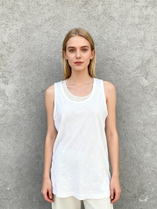 UNIQLO White Ribbed Tank Top Size L