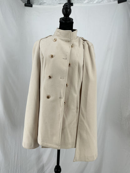 Allegra K Beige Double-Breasted Military Cape Coat Size M