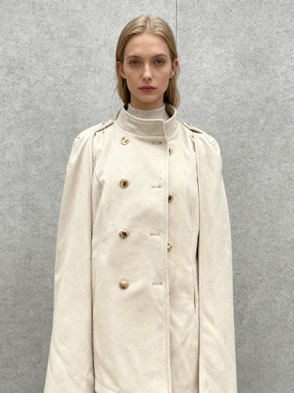 Allegra K Beige Double-Breasted Military Cape Coat Size M