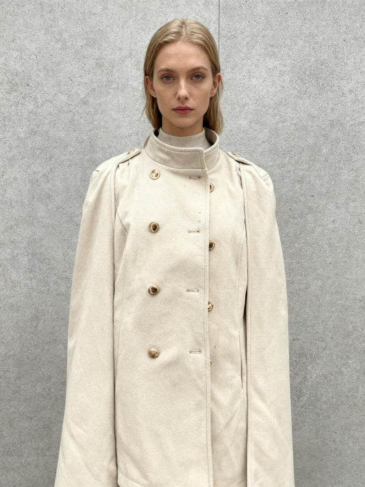 Allegra K Beige Double-Breasted Military Cape Coat Size M