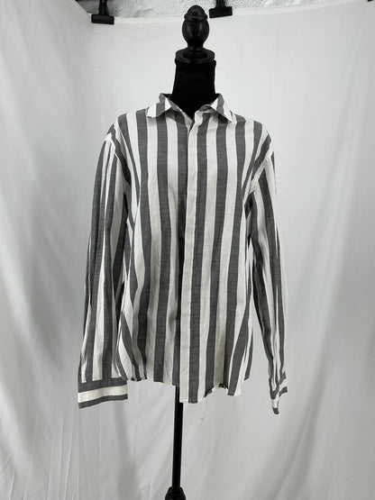 COOFANDY Black and White Vertical Stripe Button-Up Shirt Size M